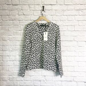NWT. Theory Black and White Glossed Leopard Knit Cardigan Blazer Jacket Size XL.